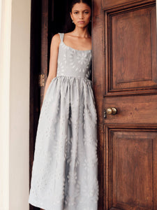 Apple Floral Organza Burnout Corset Midi Dress