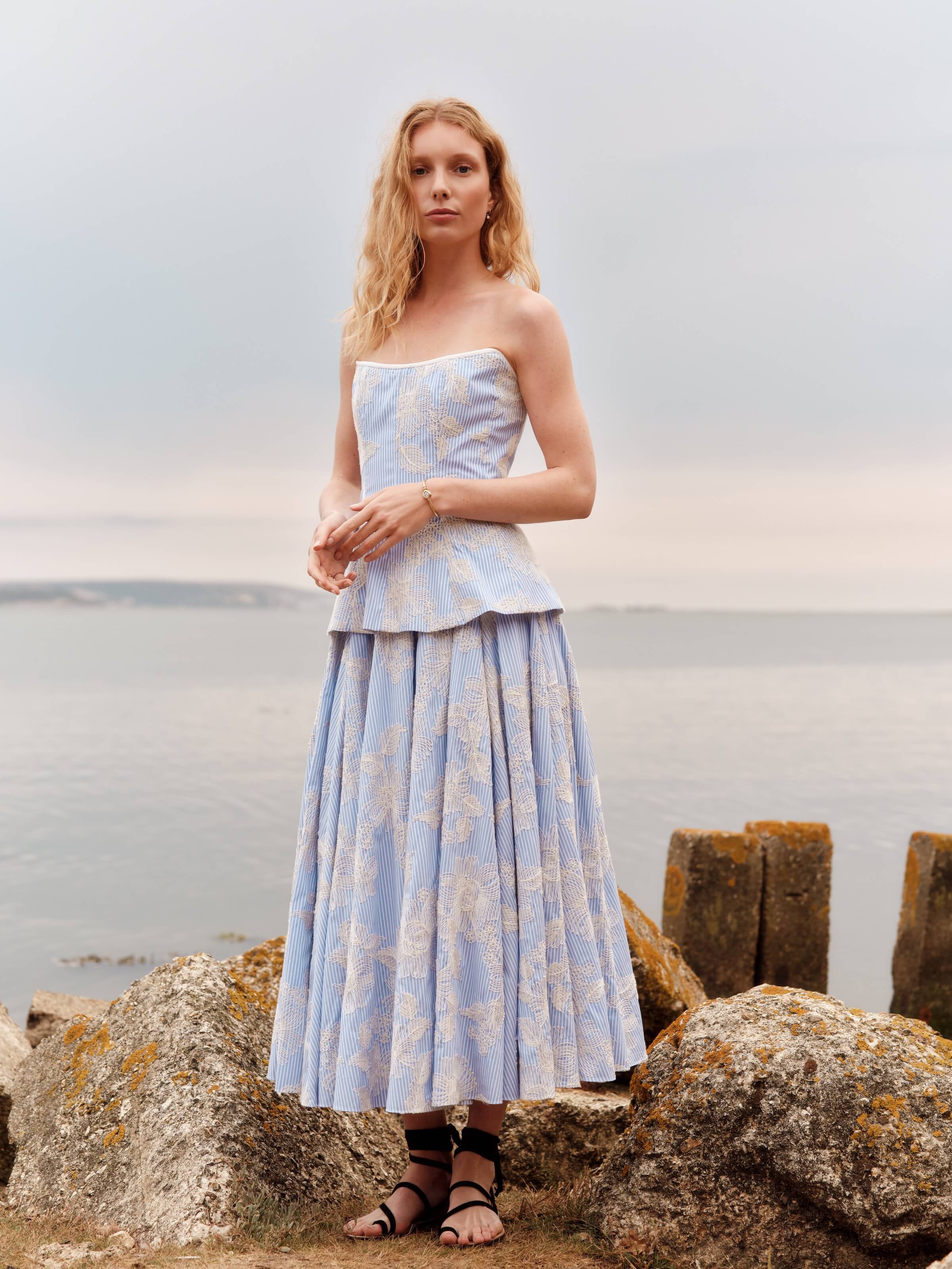 Soleil Floral Embroidered Midi Skirt