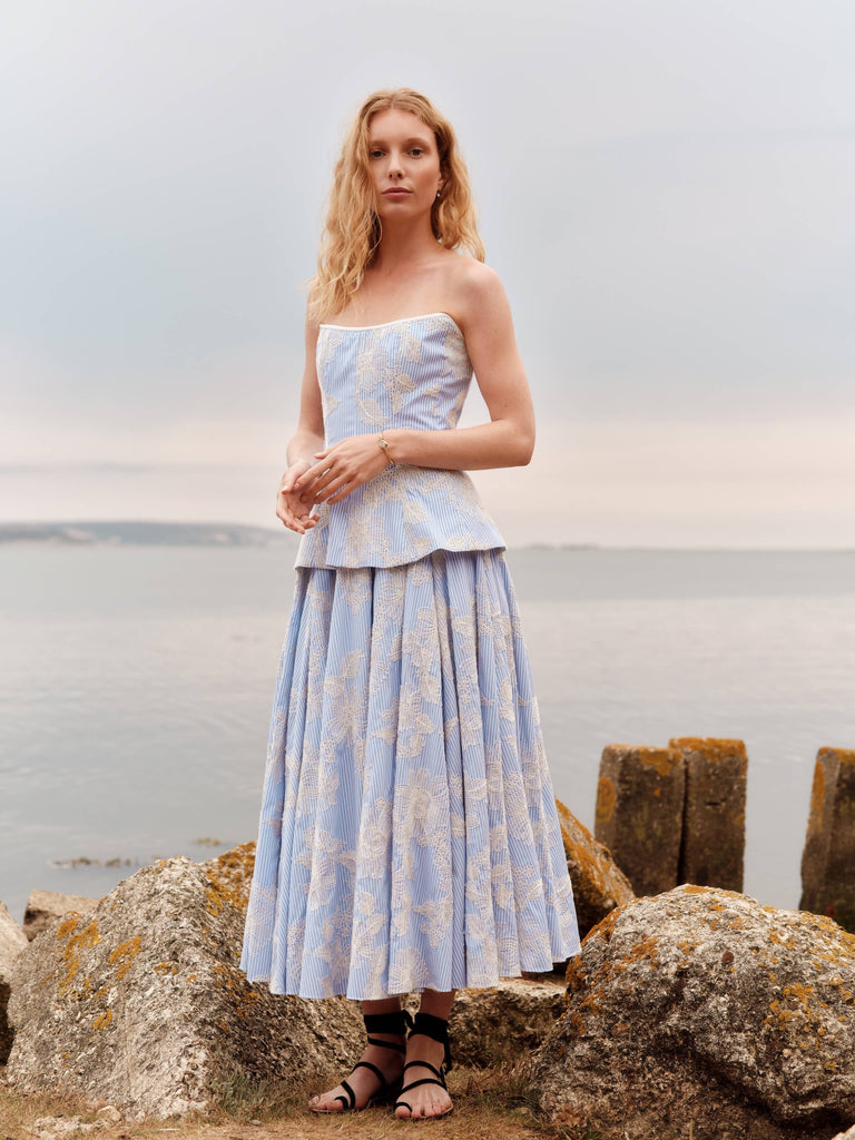 Soleil Floral Embroidered Midi Skirt