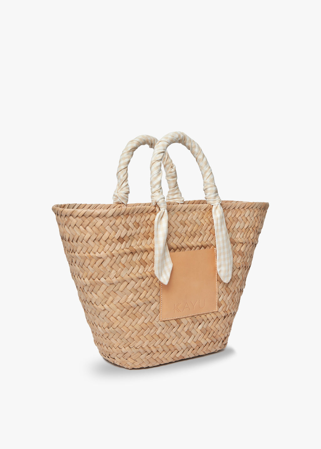 Marlow Straw Scarf Tote Bag in Beige Gingham