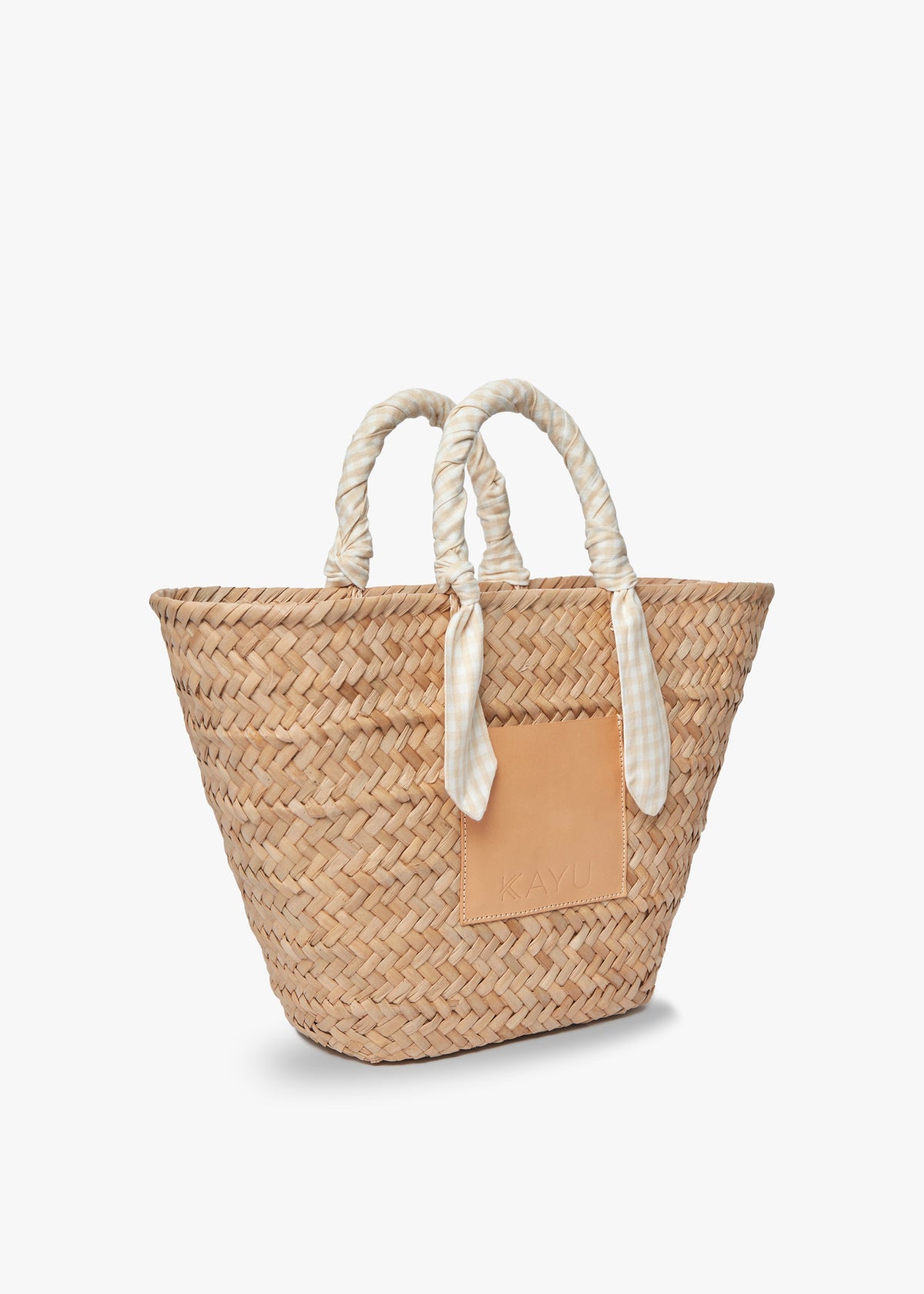 Marlow Straw Scarf Tote Bag in Beige Gingham