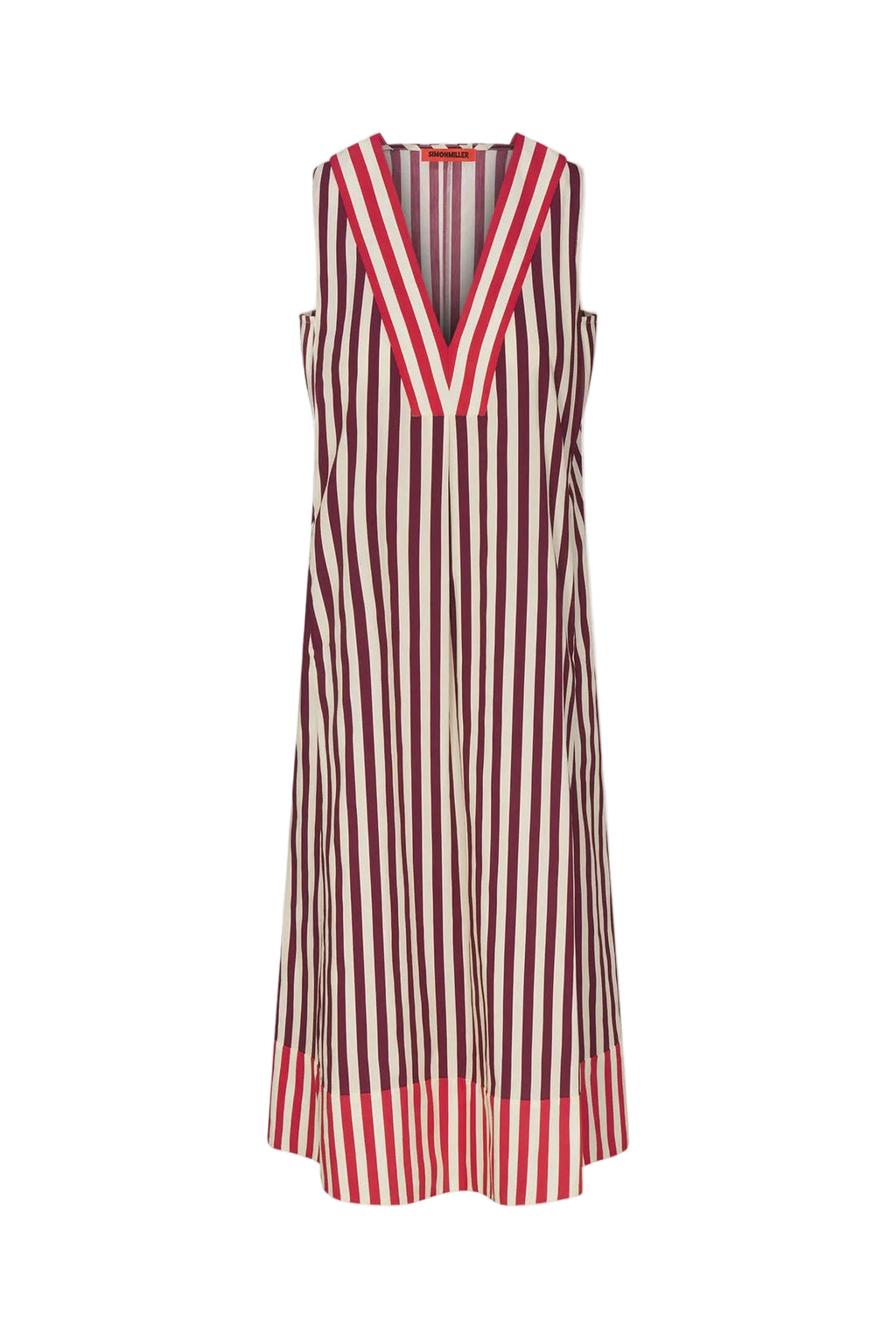 Mar Poplin Dress in Bordeaux Stripe