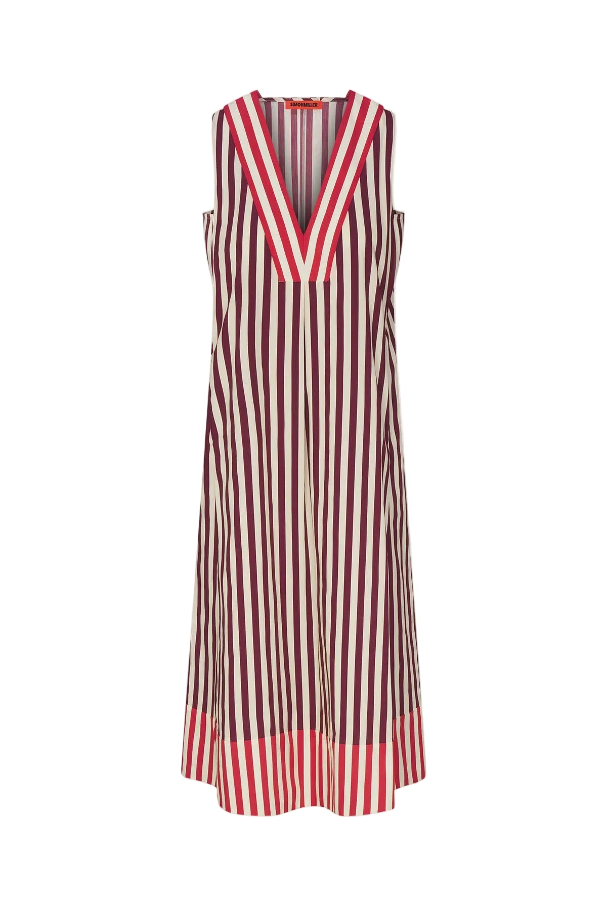 Mar Poplin Dress in Bordeaux Stripe