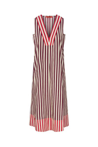 Mar Poplin Dress in Bordeaux Stripe