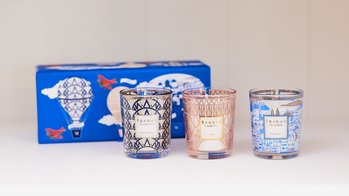 Trio Travel Candles My First Baobab Manhattan-Paris-Mykonos