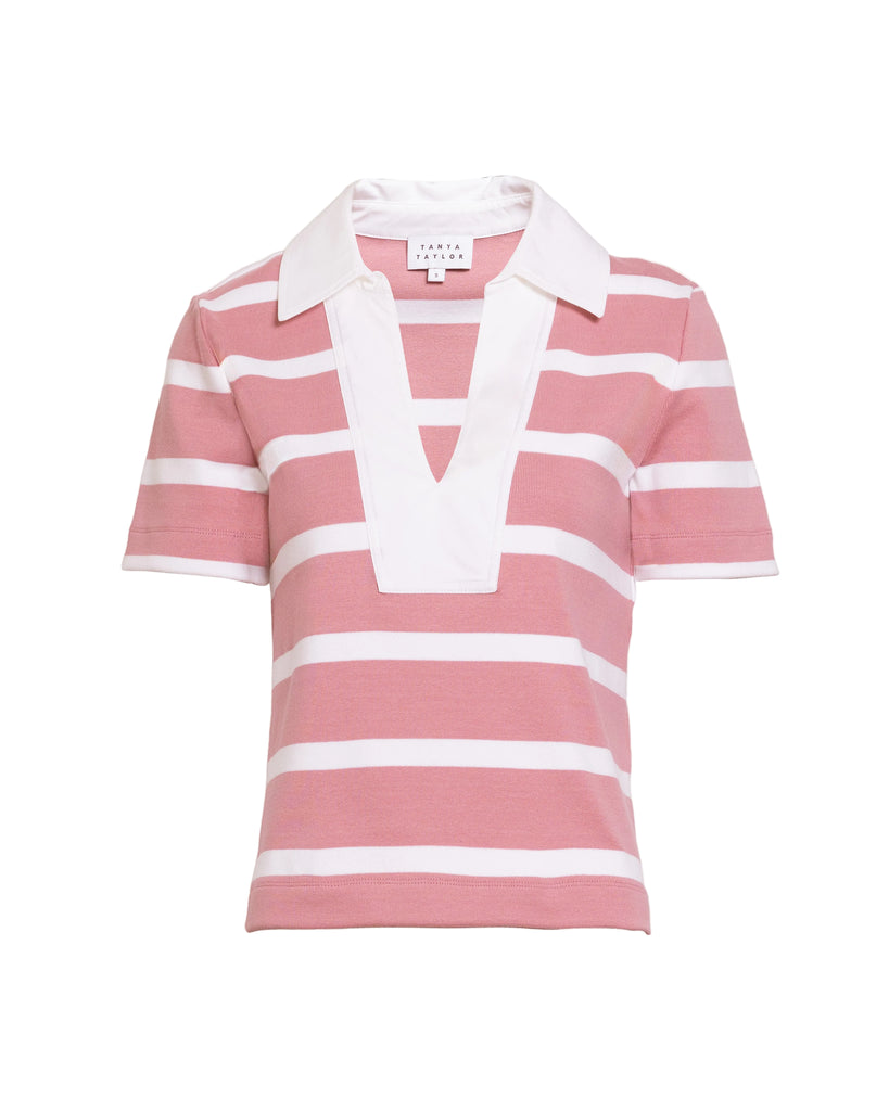 Melanie Top in Vintage Rose & White Wide Stripe