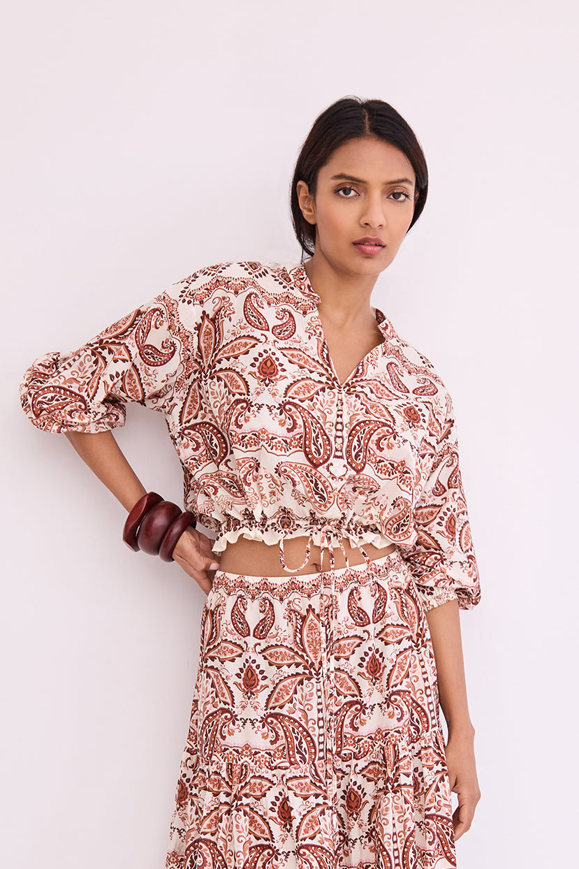 Perrin Top in Palm Paisley Ivory