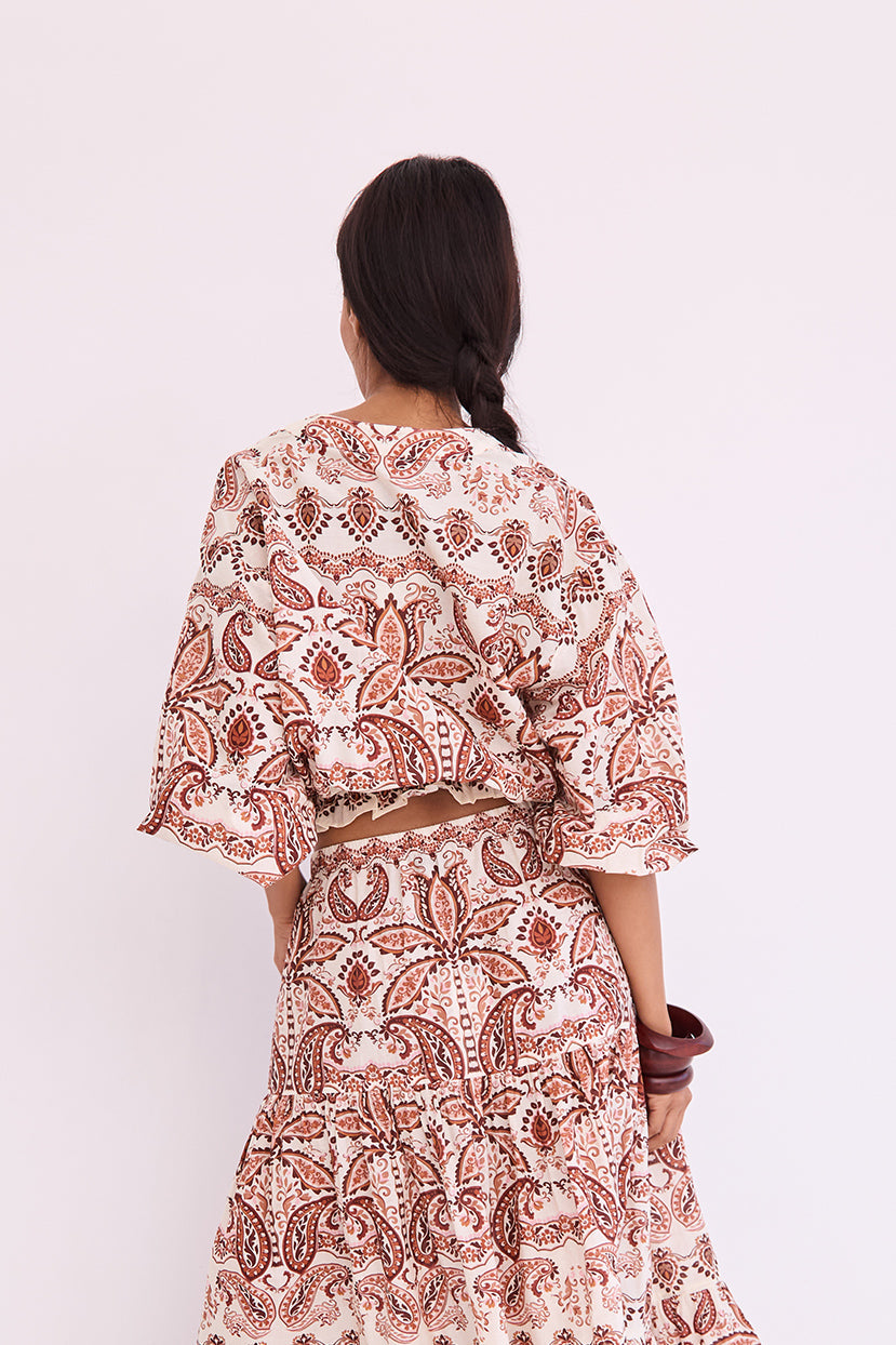 Perrin Top in Palm Paisley Ivory