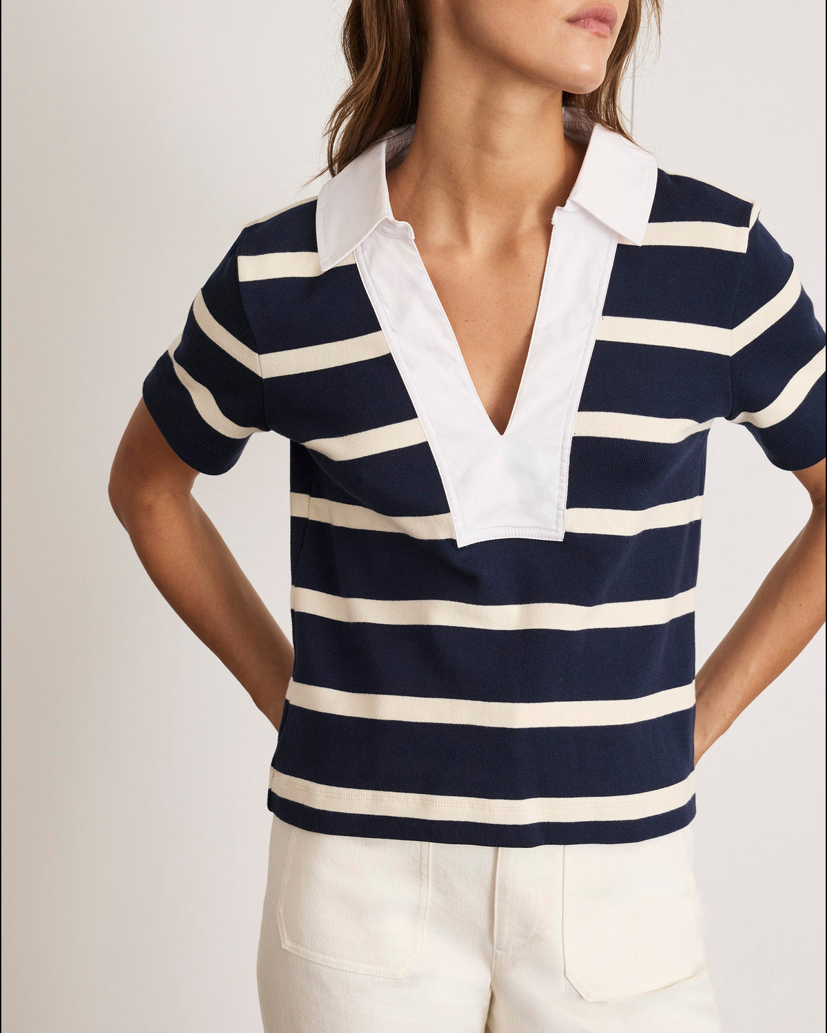 Melanie Top in Maritime Blue & Cream Wide Stripe