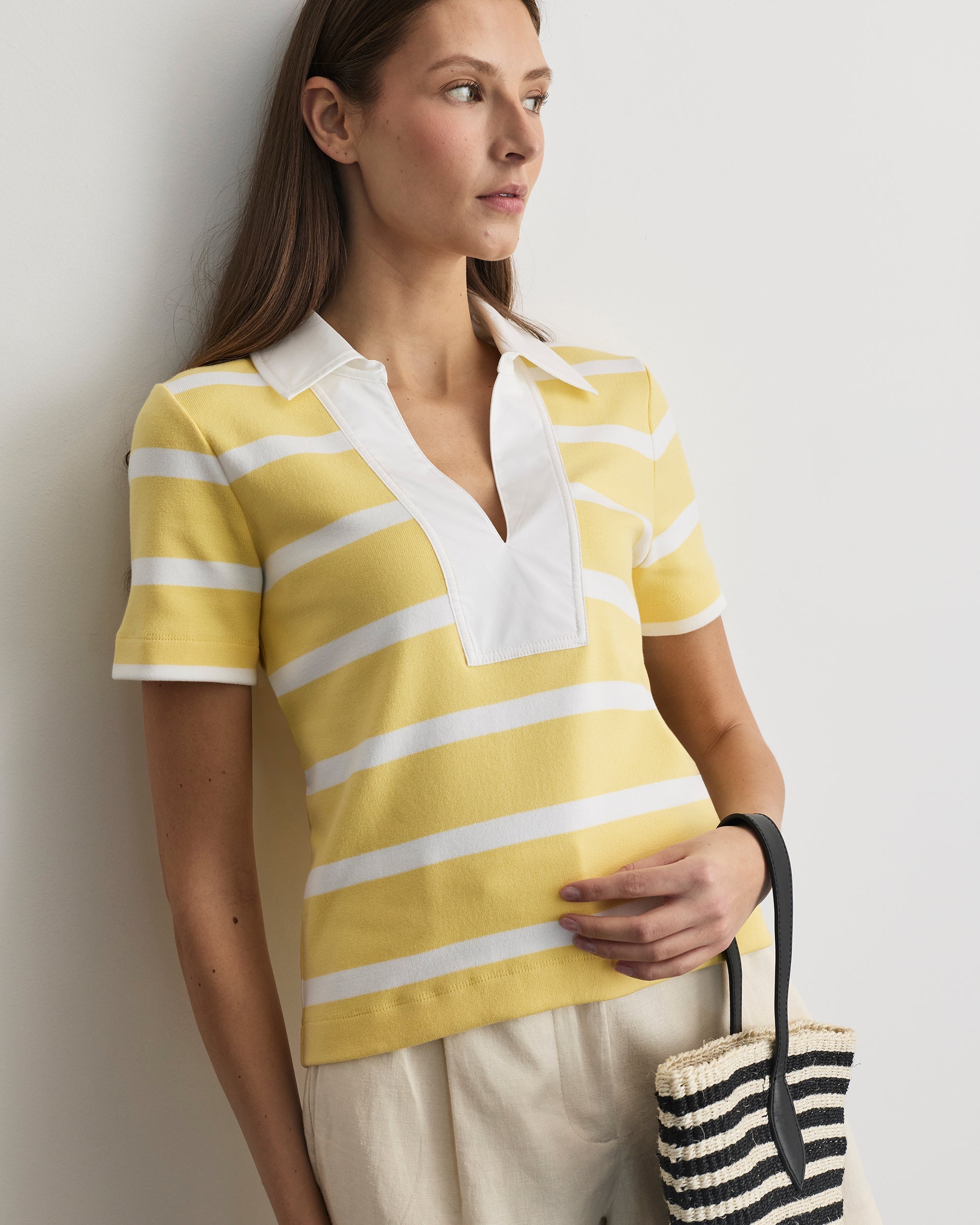 Melanie Top in Lemon Meringue & White Wide Stripe