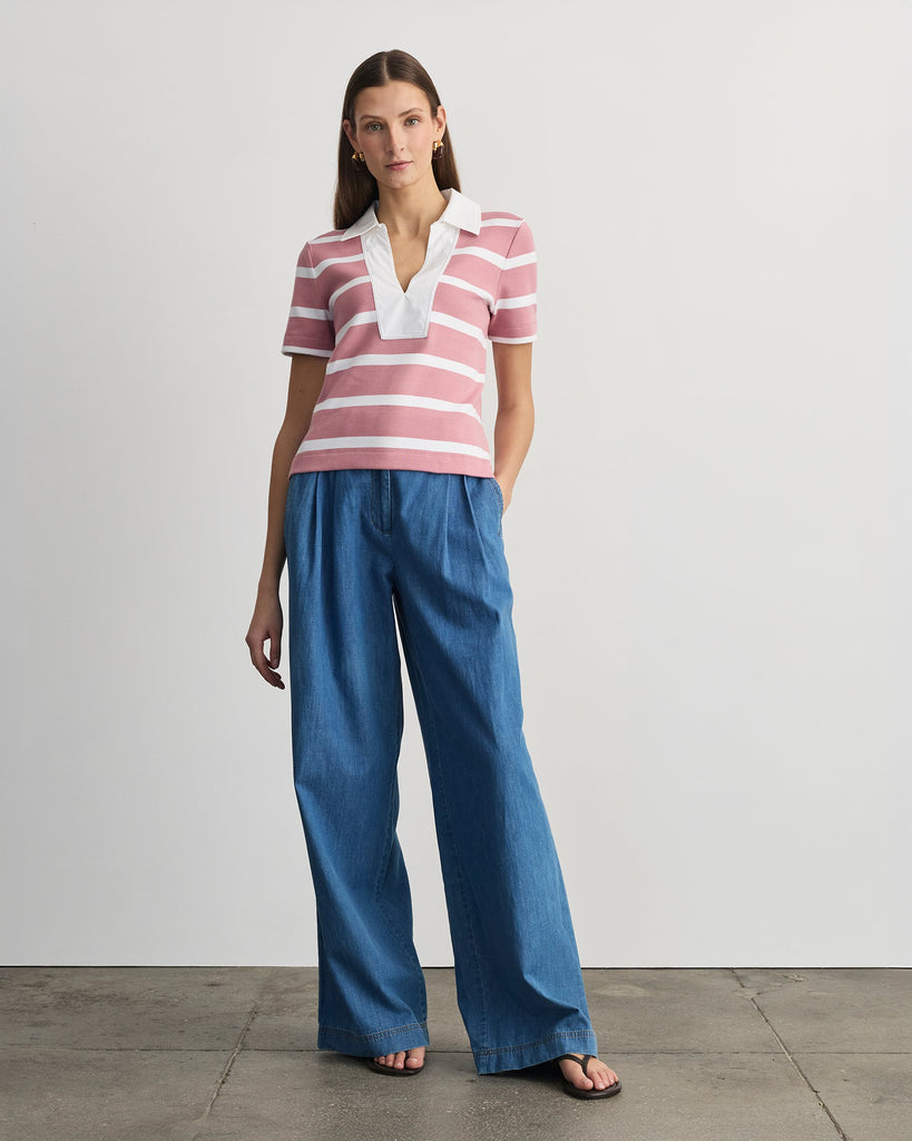 Melanie Top in Vintage Rose & White Wide Stripe