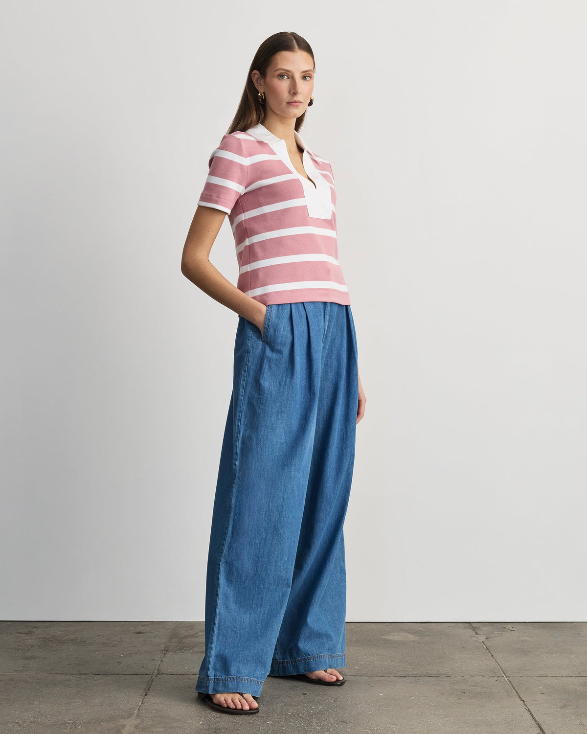 Melanie Top in Vintage Rose & White Wide Stripe