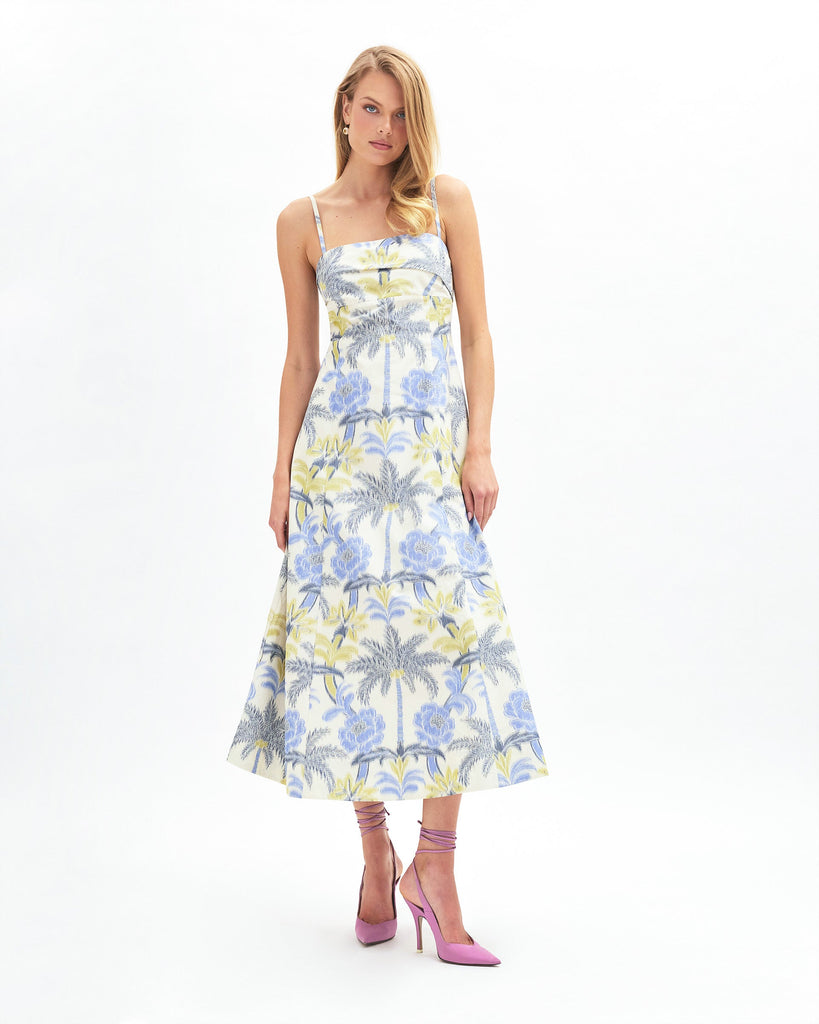 Meredith Dress in Cream/Cornflower Multi