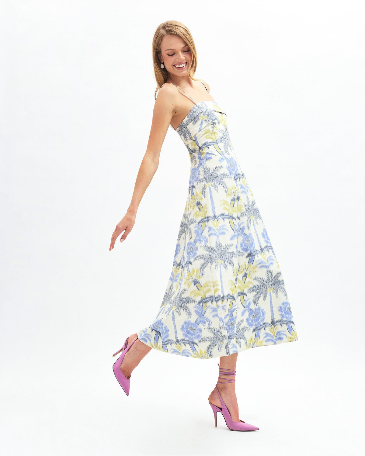 Meredith Dress in Cream/Cornflower Multi