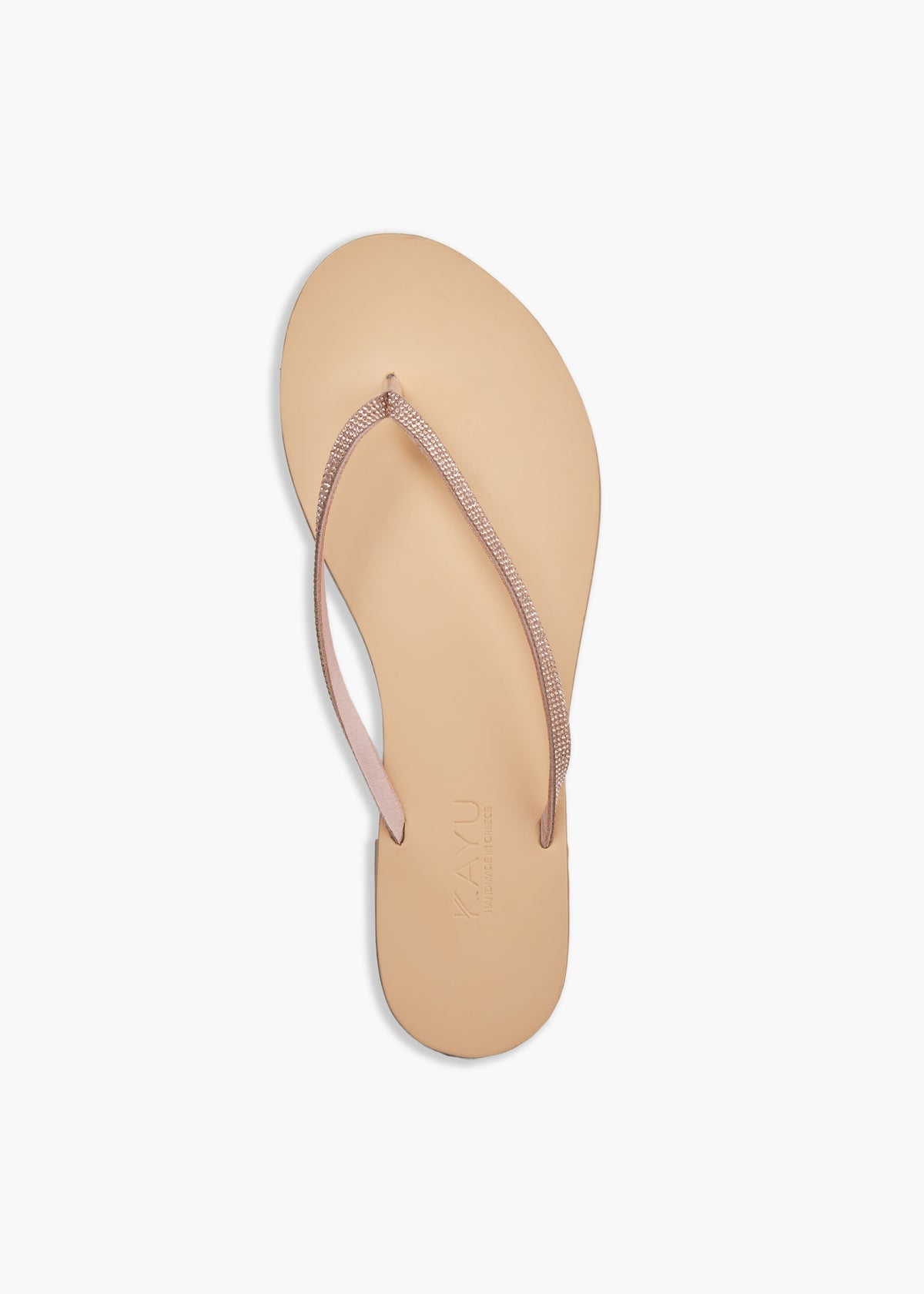 Milos Vegetable Tanned Leather Sandal in Rose Gold Crystal