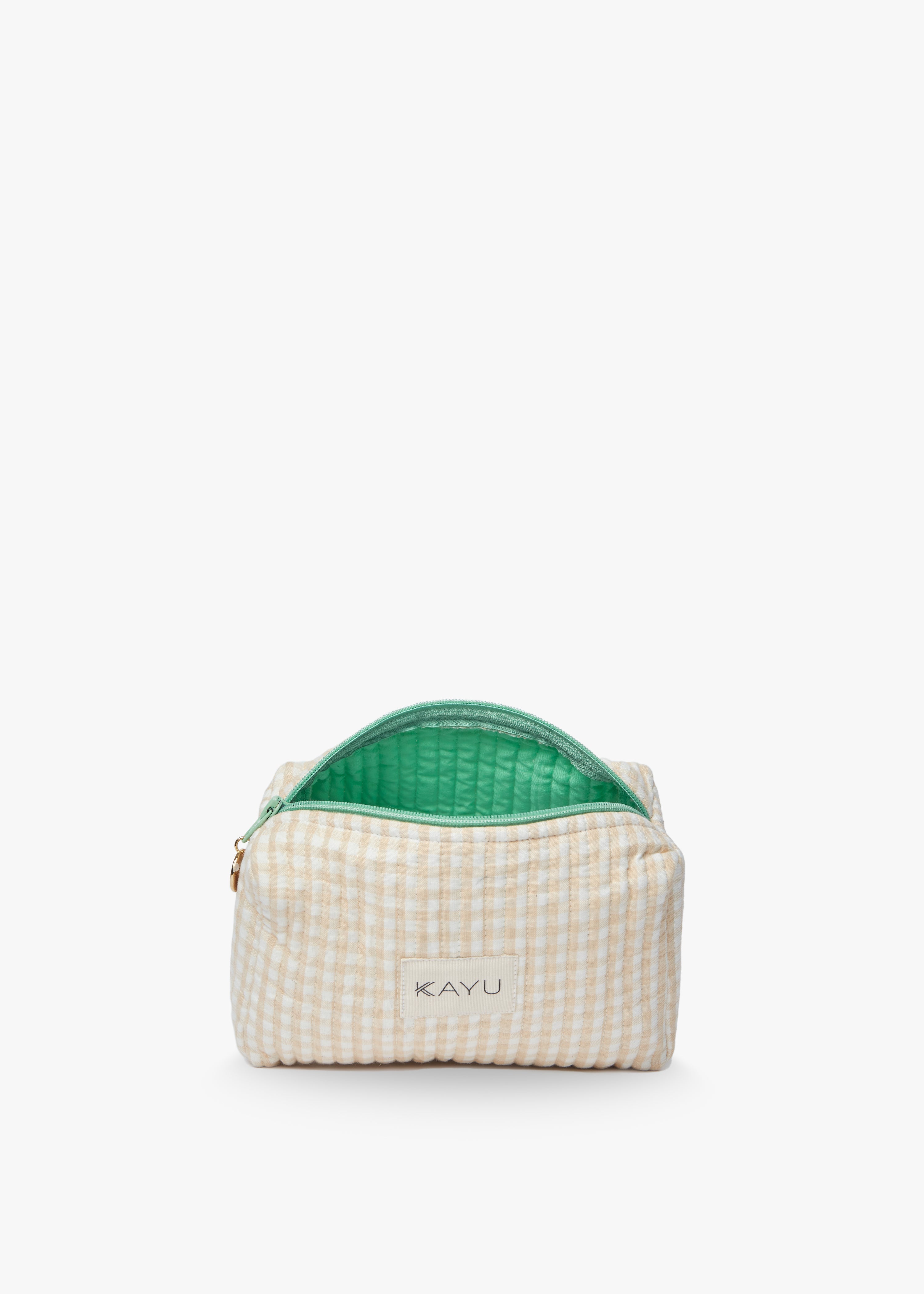 Mini Elsie Travel Case Zip Pouch Bag in Beige Gingham