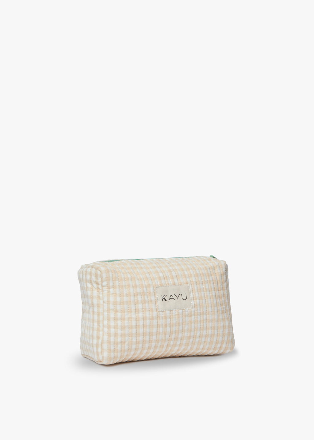 Mini Elsie Travel Case Zip Pouch Bag in Beige Gingham