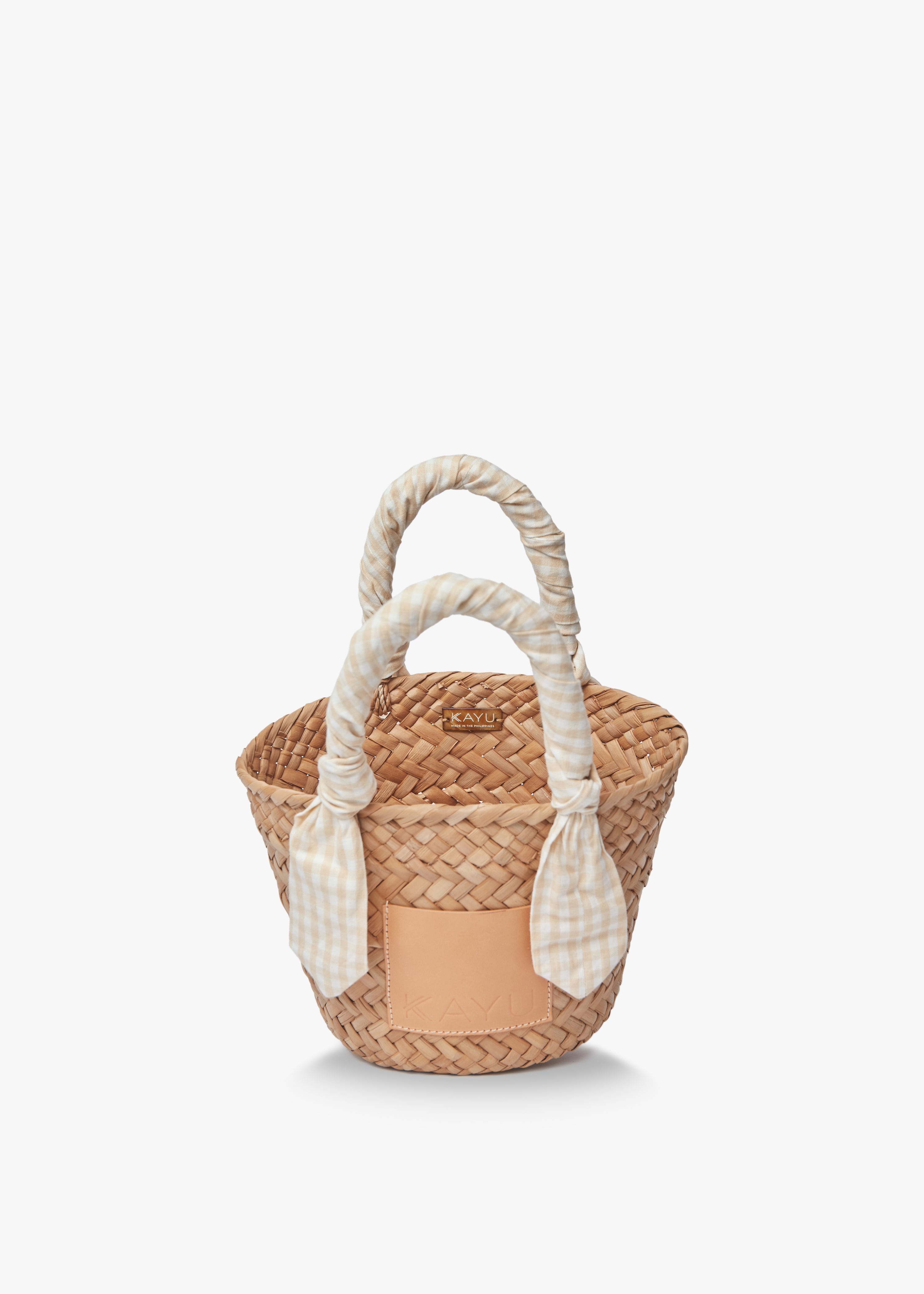 Mini Marlow Straw Scarf Tote Bag in Beige Gingham