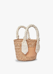 Mini Marlow Straw Scarf Tote Bag in Beige Gingham