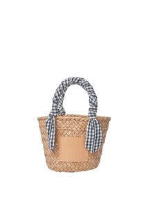 Mini Marlow Straw Scarf Tote Bag in Black Gingham