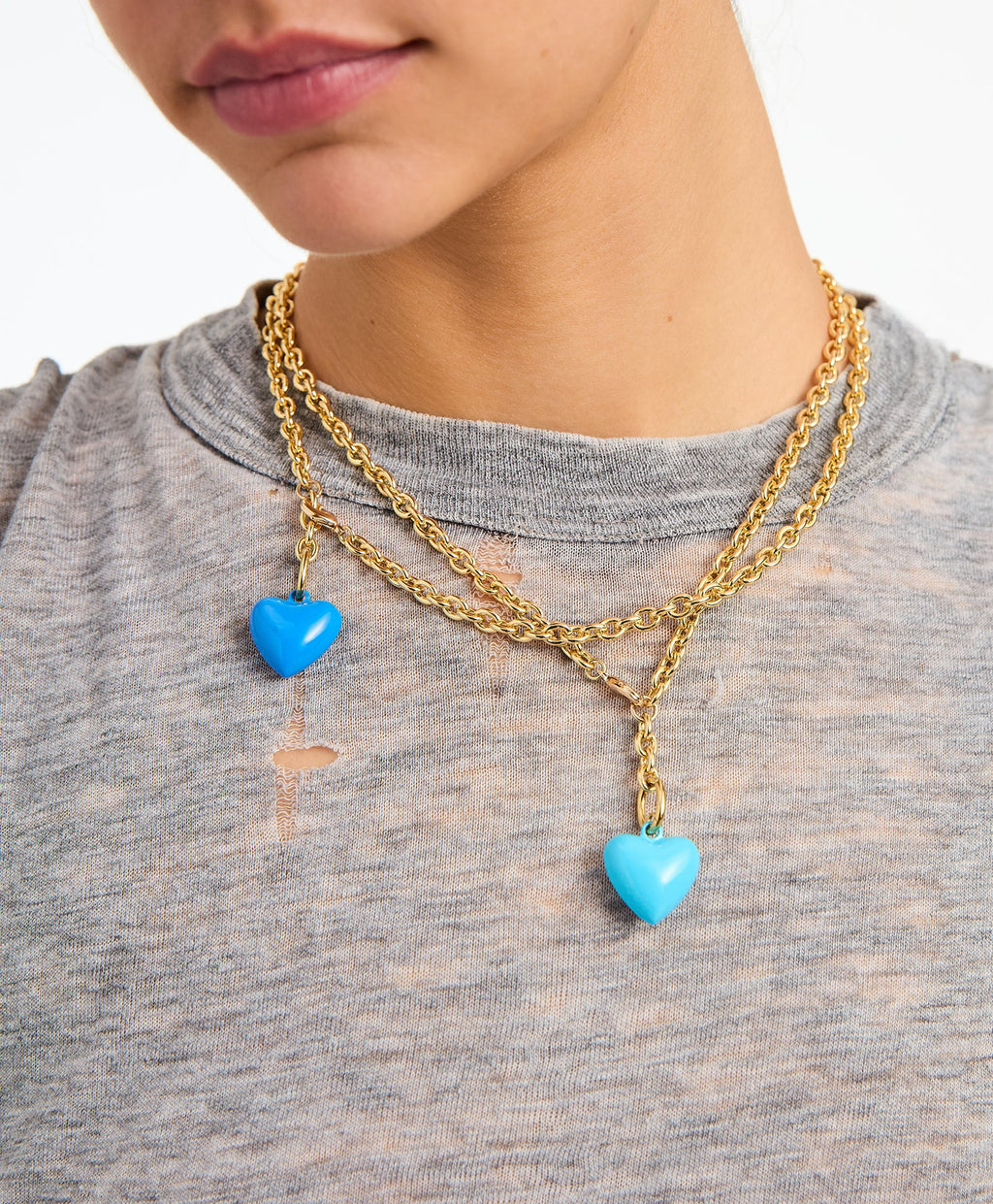 The Mini Puffy Heart Necklace in Turquoise
