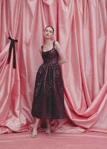 Apple Burgundy Floral Stripe Midi Dress