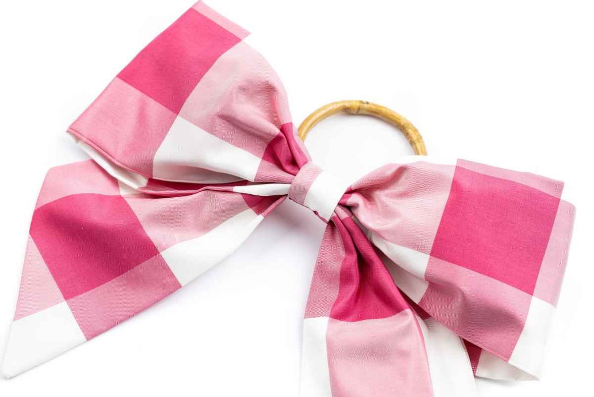 Silk Farmhouse Gingham Napkin Rings in Pink, Set of 4