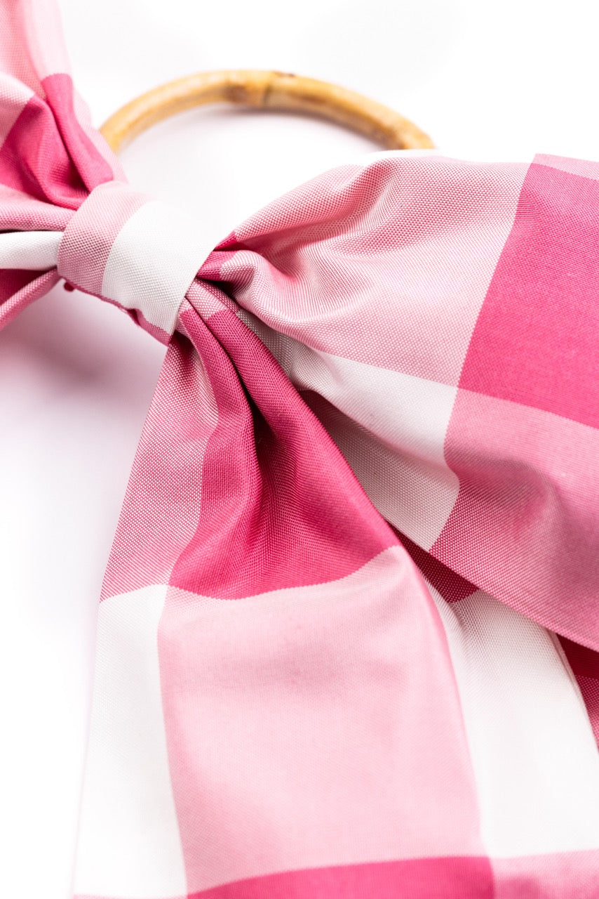 Silk Farmhouse Gingham Napkin Rings in Pink, Set of 4