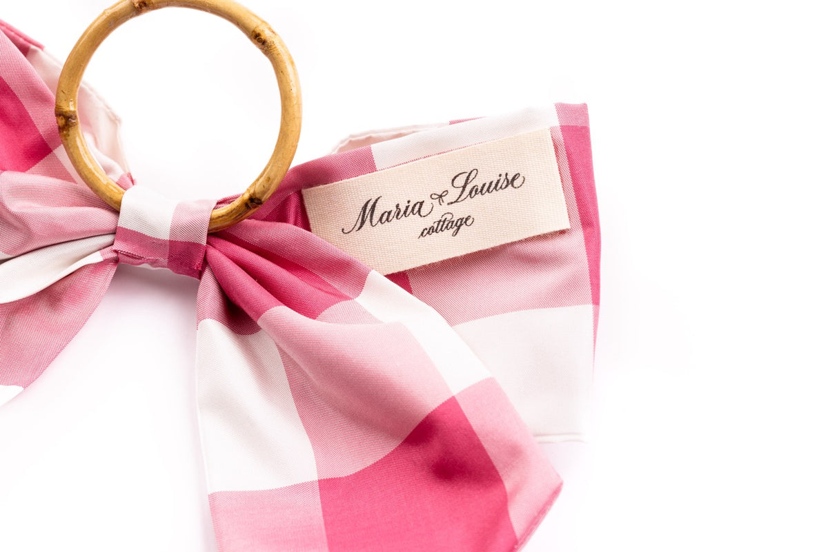 Silk Farmhouse Gingham Napkin Rings in Pink, Set of 4