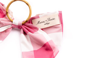Silk Farmhouse Gingham Napkin Rings in Pink, Set of 4