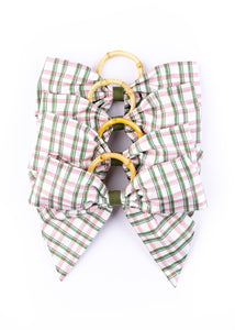 Silk Saffron Check Napkin Rings in Green, Set of 4