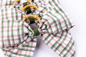 Silk Saffron Check Napkin Rings in Green, Set of 4