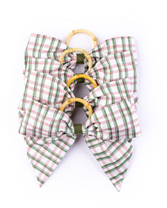 Silk Saffron Check Napkin Rings in Green, Set of 4