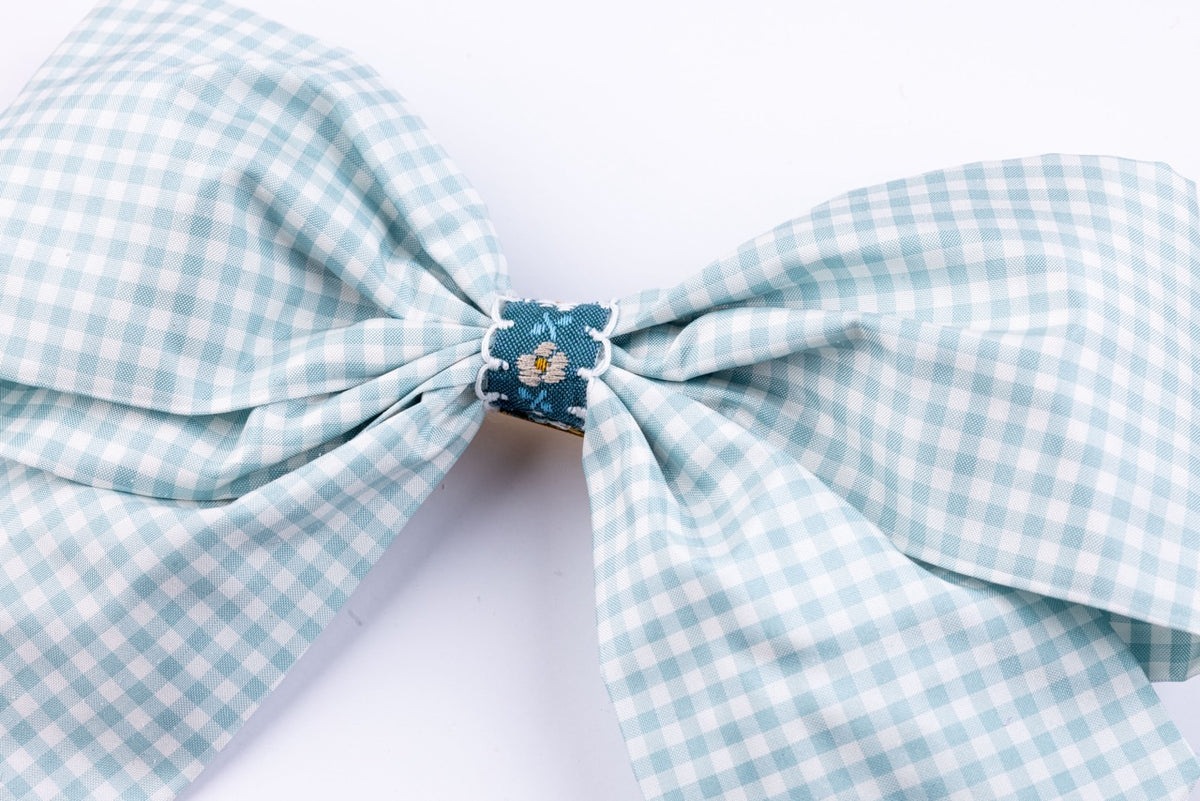 Silk Pastel Blue Check Bow in Blue