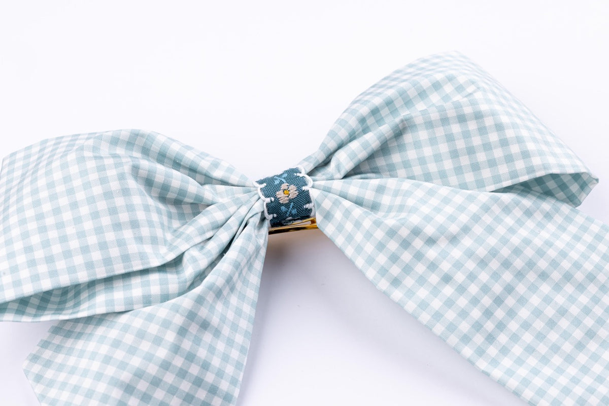 Silk Pastel Blue Check Bow in Blue