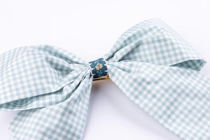 Silk Pastel Blue Check Bow in Blue