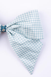 Silk Pastel Blue Check Bow in Blue