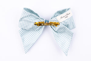 Silk Pastel Blue Check Bow in Blue