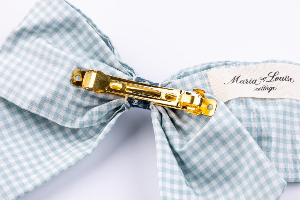 Silk Pastel Blue Check Bow in Blue