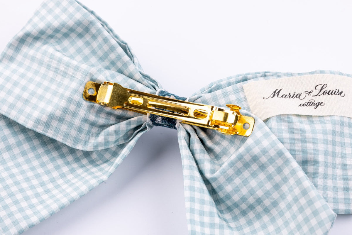 Silk Pastel Blue Check Bow in Blue
