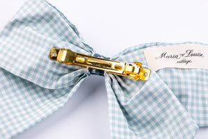 Silk Pastel Blue Check Bow in Blue