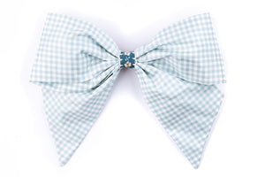 Silk Pastel Blue Check Bow in Blue