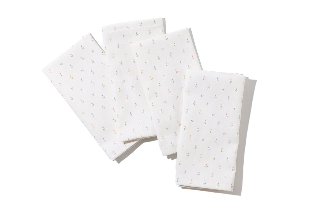 Petite Flower Garden Napkins in White, Set of 4