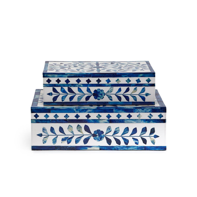 Jaipur Palace Blue & White Tear Hinged Cover Box, Set of 2