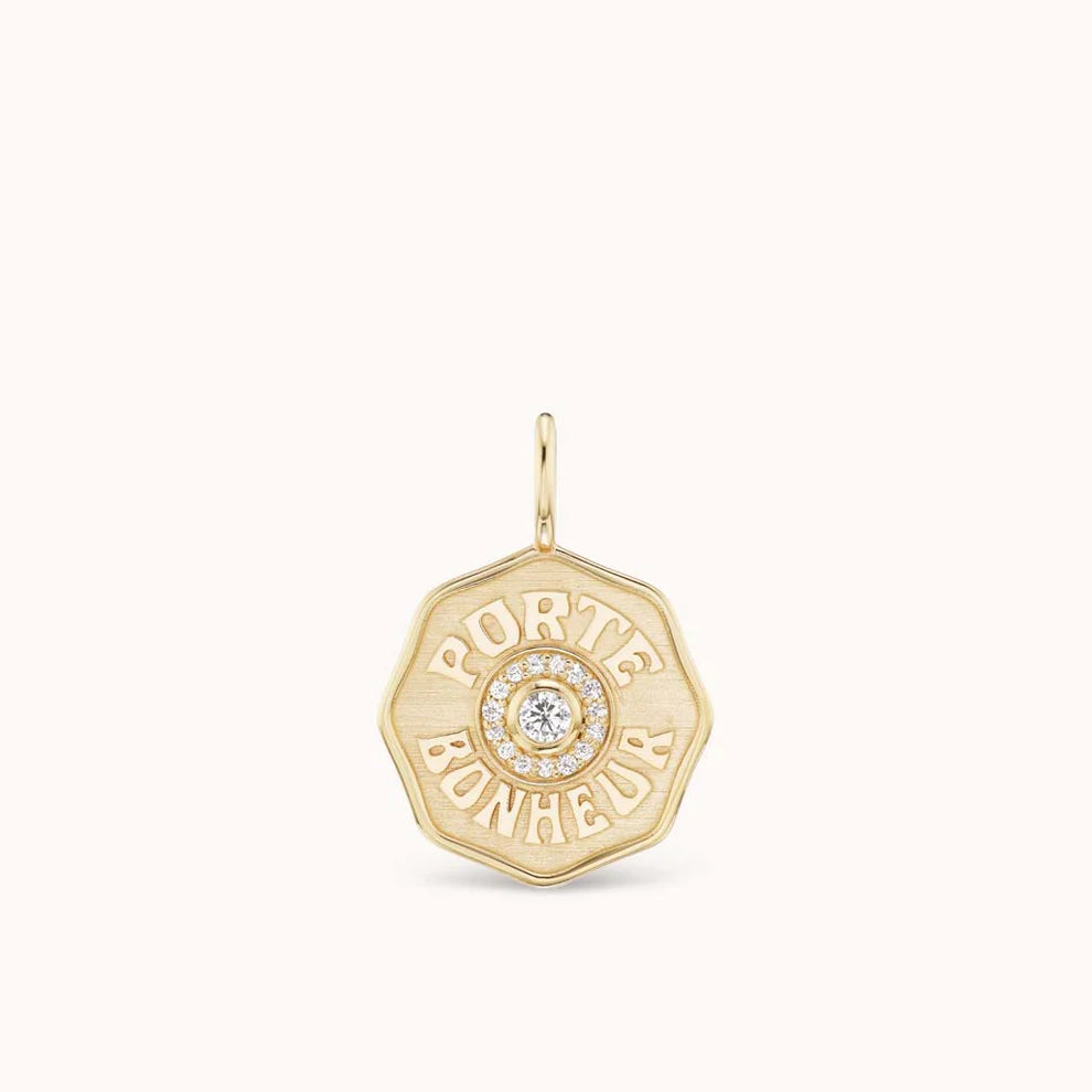 Raised Gold Mini Diamond Halo Porte Bonheur Charm