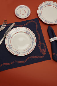 Bowline Linen Placemat in Navy with Blood Orange