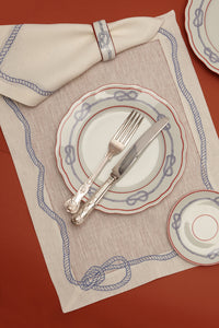 Bowline Linen Placemat in White with Navy