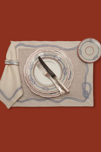 Bowline Linen Placemat in White with Navy