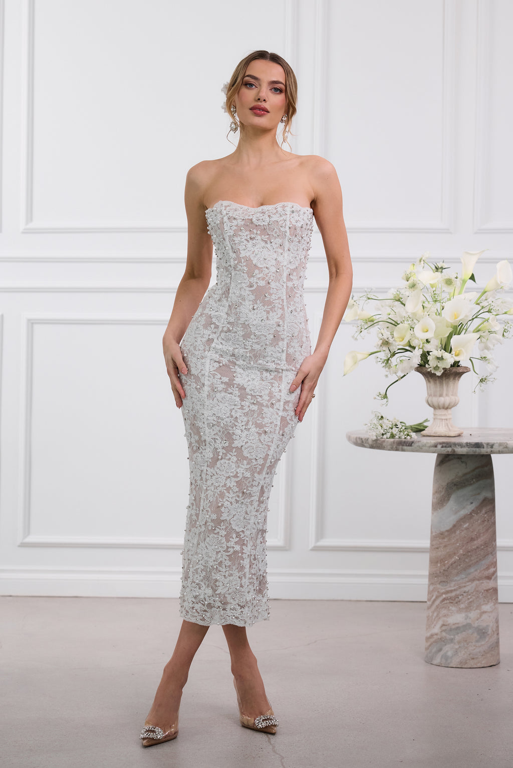 The Montague Dress in White Chantilly Lace 0 / White Chantilly Lace