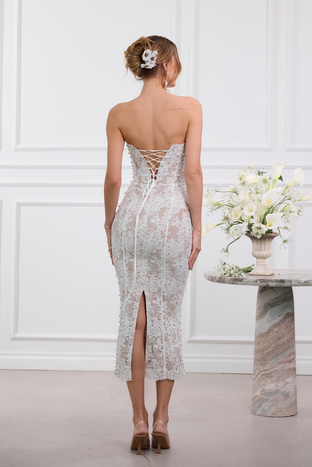 The Montague Dress in White Chantilly Lace 0 / White Chantilly Lace The Montague Dress in White Chantilly Lace 0 / White Chantilly Lace